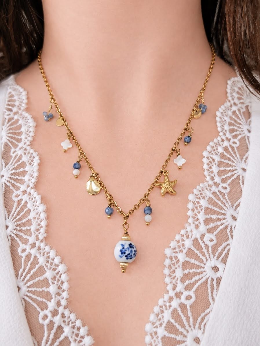 Collier jaspe bleu et nacre – Sophia